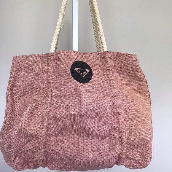 Roxy tote beach burlap style rope handle pink - Picture 2 of 9